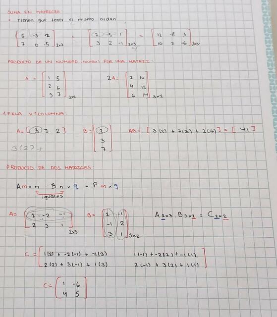 suma resta y multiplicación de matrices