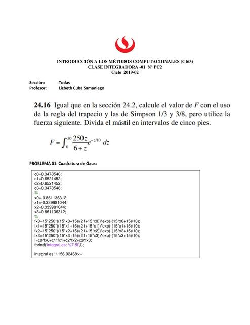 Cuadrantura de Gauss Matlab