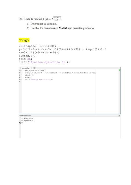 Resolución ejercicios de Matlab Códigos