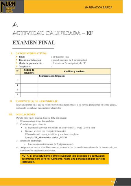 EXAMEN FINAL MATEMATICA BASICA SOLUCION