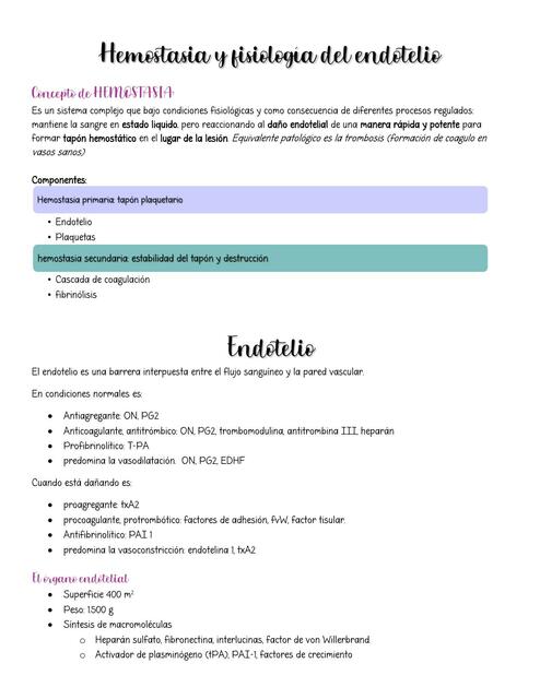 Fisiología - hemostasia primaria y secundaria