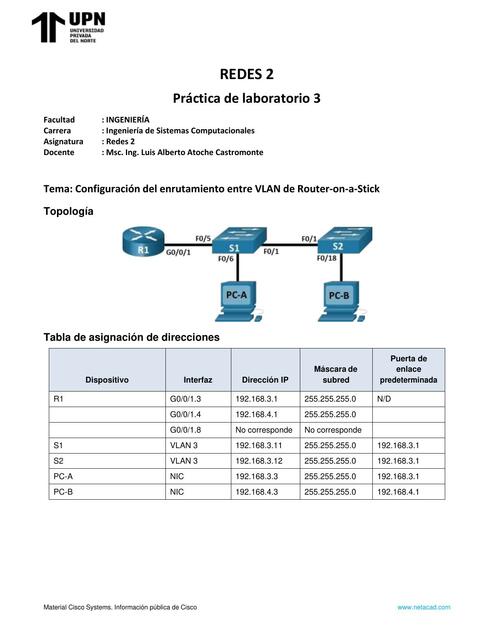 UPN R2 Lab3 Configure Router on a Stick Inter VLAN