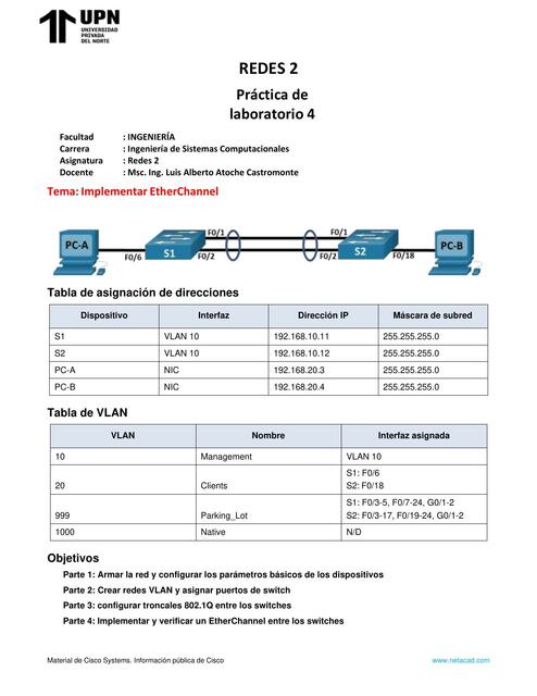 UPN R2 Lab 4 Implement Etherchannel