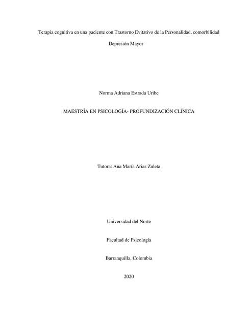 Terapia cognitiva en una paciente con Trastorno Evitativo de la Personalidad