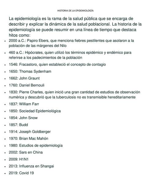 HISTORIA DE LA EPIDEMIOLOGÍA