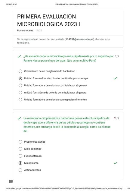 PRIMERA EVALUACION MICROBIOLOGICA I