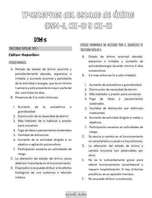 Resumen del DSM 5, CIE 10, CIE 11 [trastornos del estado de ánimo] (@psicol_stu)