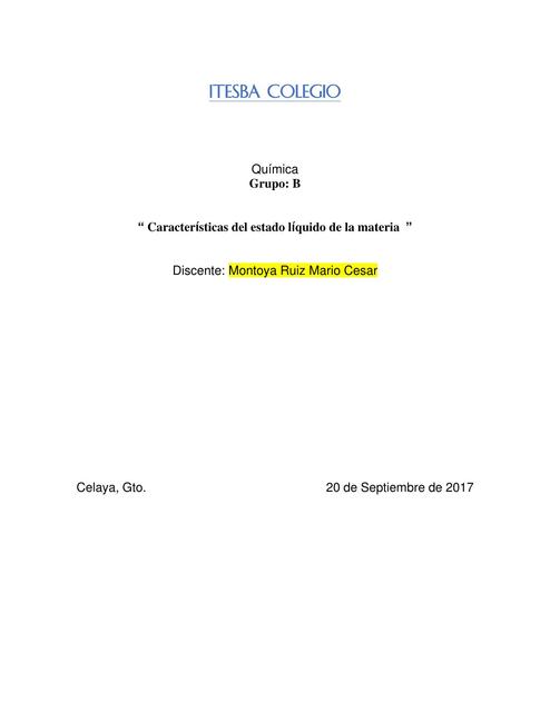 Características del estado líquido de la materia