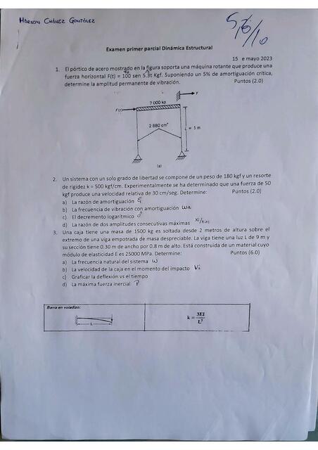 Examen parcial dinámica estructural 