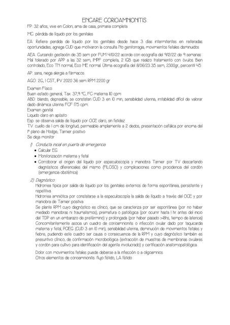 Discusión de Caso clínico Infección Ovular o Corioamnionitis