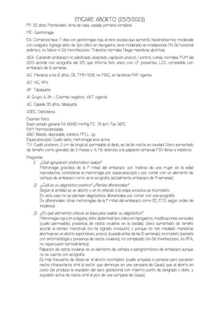 Caso clínico metrorragias de la primera mitad del embarazo (Aborto)