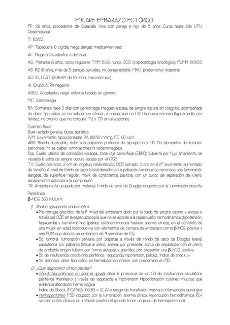 Caso clínico metrorragias de la primera mitad del embarazo (Embarazo Ectópico)