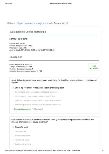 Evaluación de Unidad Nefrología 