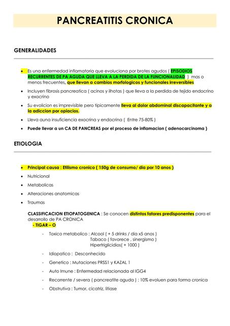 PANCREATITIS CRONICA Resumo aula ramirez jaleko re