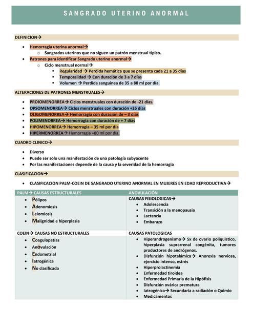 RESUMEN DE SANGRADO UTERINO ANORMAL