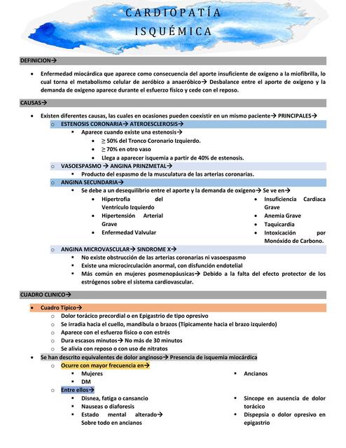 RESUMEN CARDIOPATIA ISQUEMICA