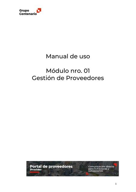 MANUAL MÓDULO 1 GESTIÓN DE PROVEEDORES NUEVOS