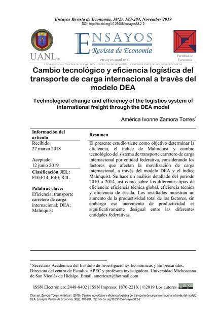 Cambio tecnológico y eficiencia logística del tran