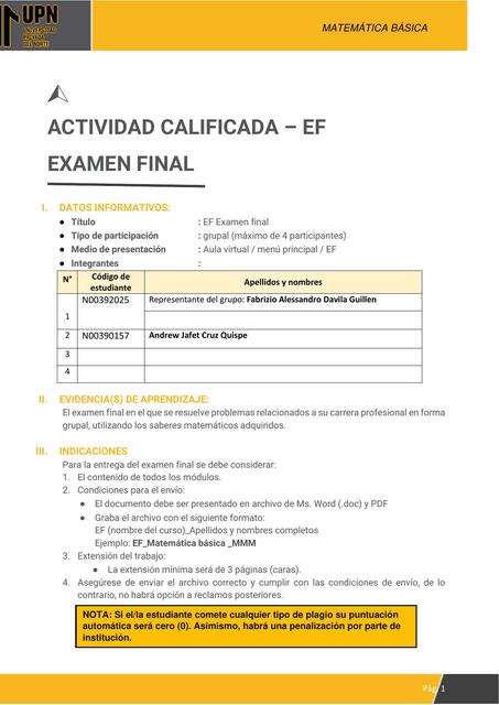 EF Examen Final Matematica