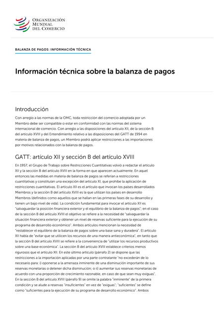 Texto OMC Balanza de pagos Información técnica