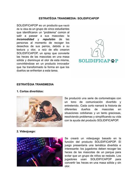 Propuestas transmedia SOLIDIFICAPOP