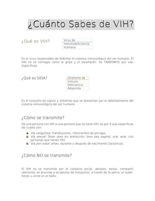 Prevencion del VIH-¿Cuanto Sabes del VIH?