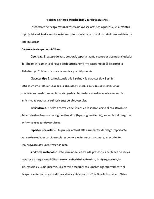 Factores de riesgo metabólicos y cardiovasculares