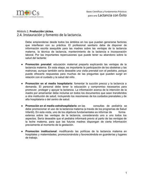 2 5 Instauración y fomento de la lactancia