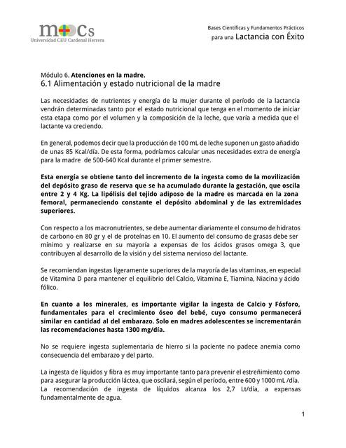 6 1 Alimentación y estado nutricional de la madre