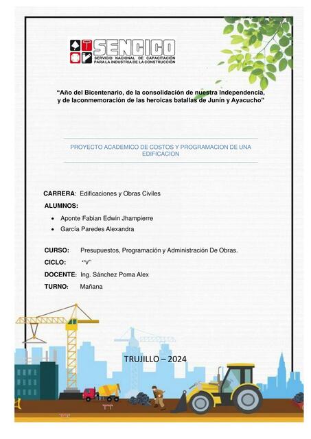 Proyecto académico de costos y programación de una edificación 