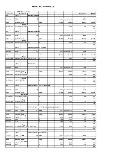 Análisis de precios unitarios