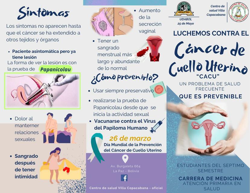 Tríptico de la prevención del cáncer de cuello uterino CACU