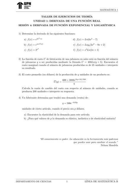 Derivada de función exponencial y logarítmica 