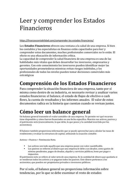 Ejercicio 07 Lectura Estados Financieros