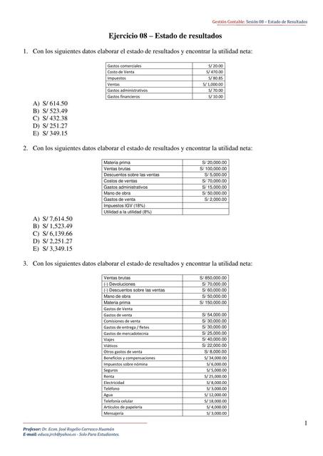 Ejercicio 08 Estado de Resultados