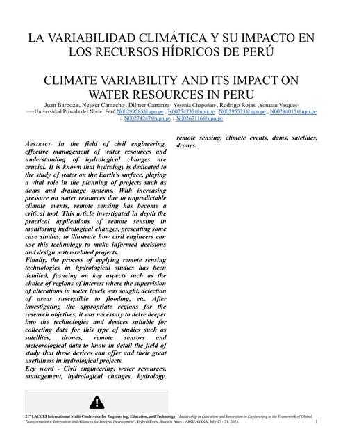 La variabilidad climática y su impacto en los recursos hídricos de Perú 