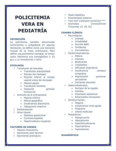 Policitemia Vera en Pediatría