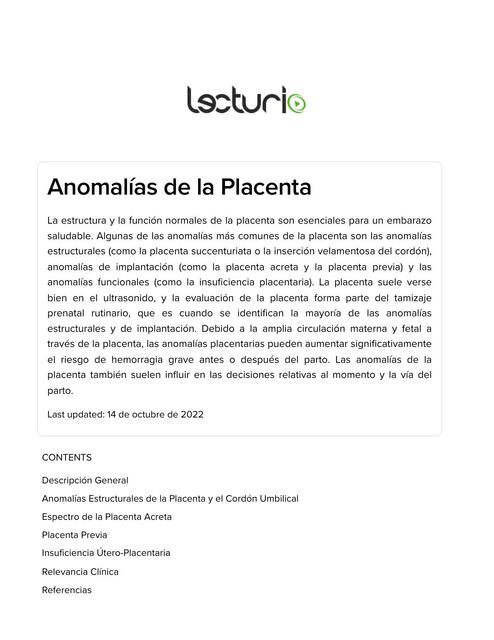 Anomalías de la Placenta