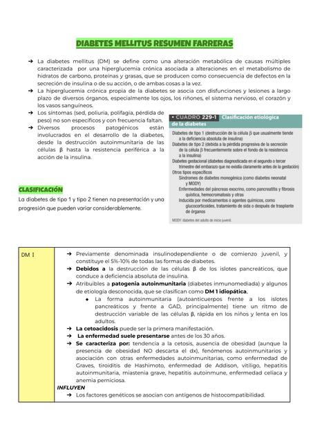 DIABETES MELLITUS RESUMEN FARRERAS