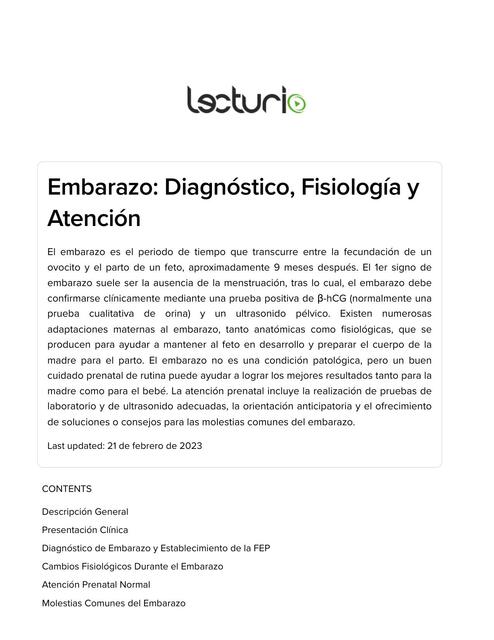 Embarazo: Diagnóstico, Fisiología y Atención