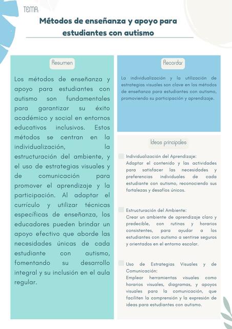Métodos de enseñanza y apoyo para estudiantes con autismo | Educación ...