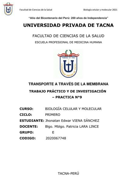 Práctica N 9 Transporte a través de la membrana