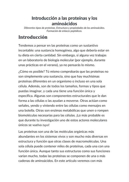 Introducción a las proteínas y los aminoácidos