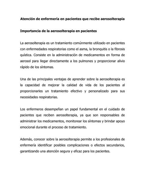 Atención de enfermería en pacientes que recibe aerosolterapia