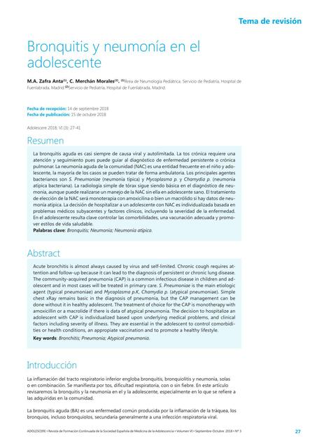 Bronquitis y neumonia en el adolescente 