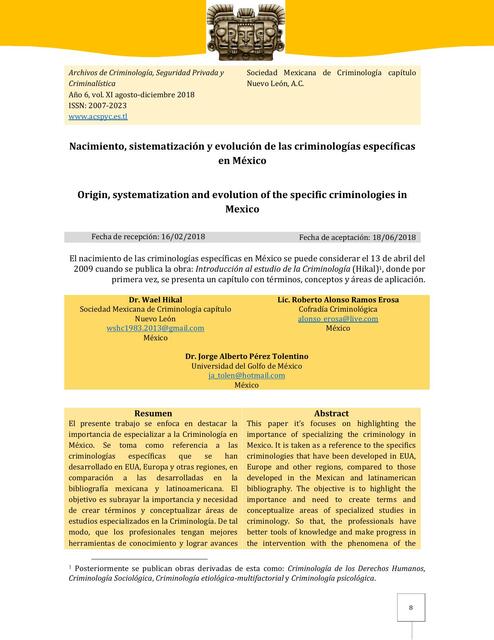 Nacimiento, sistematización y evolución de las criminologías en México