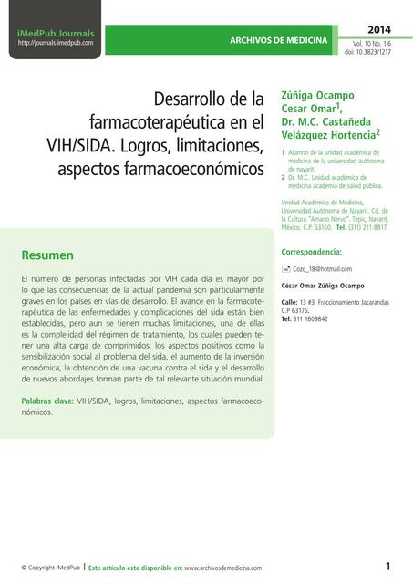 Dialnet DesarrolloDeLaFarmacoterapeuticaEnElVIHSID