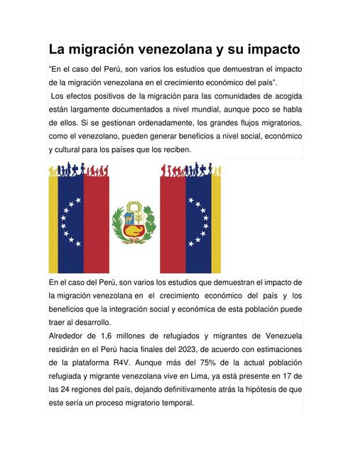 Resúmenes sobre inmigración venezolana en Perú