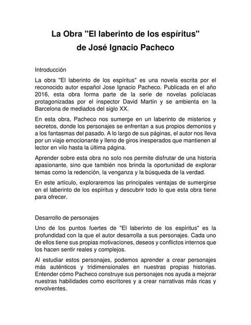 Resúmenes de obras de José Ignacio Pacheco