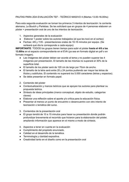 Pautas para la 2da evaluación 